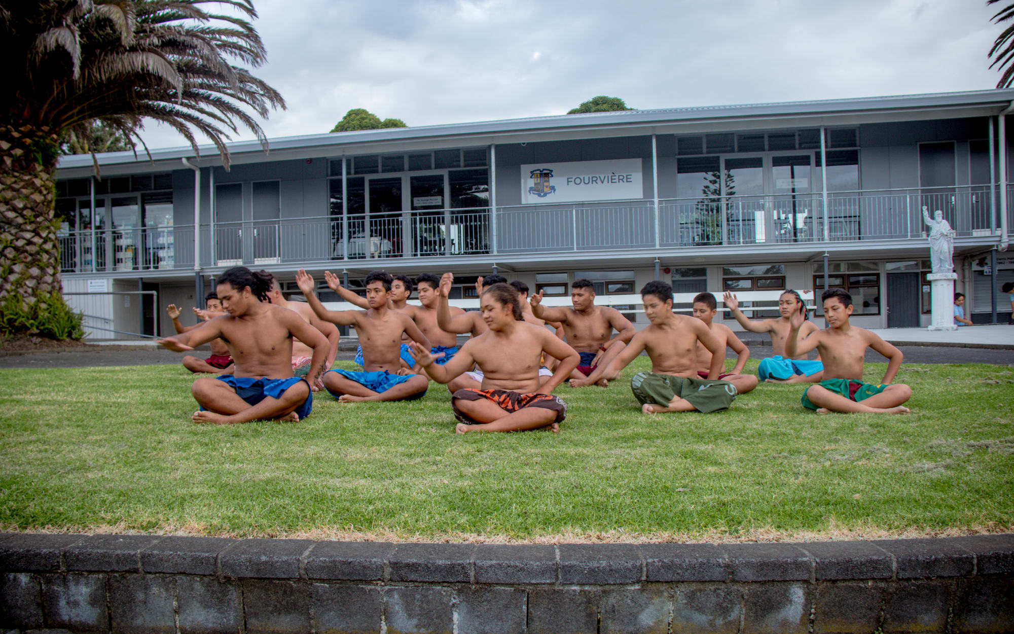 The St Paul's College Samoan Group practice outside for Polyfest.