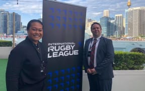Vanuatu Rugby League board members So'o Motuliki and Ben Howard.