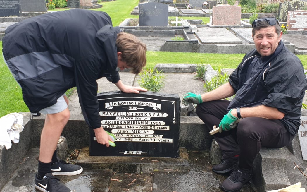 members of the New Plymouth Boys’ High School  1st and 2nd cricket Eleven in Te Henui cemetery New Plymouth