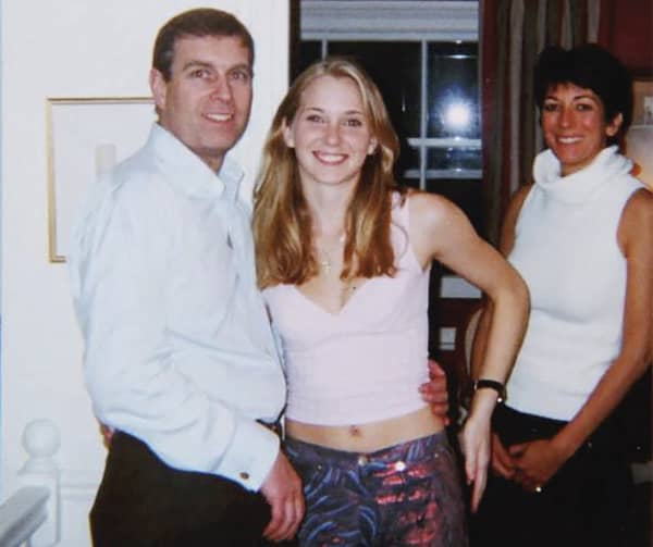 (FILES) An undated handout photo taken at an undisclosed location and released on August 9, 2021 by the United States District Couty for the Southern District of New York shows (L-R) Prince Andrew, Virginia Giuffre, and Ghislaine Maxwell posing for a photo. Virginia Giuffre, who accused disgraced US financier Jeffrey Epstein and Britain's Prince Andrew of sexual abuse, has taken her own life at her home in Australia, her family said on April 26, 2025. (Photo by Handout / US District Court - Southern District of New York (SDNY) / AFP) / RESTRICTED TO EDITORIAL USE - MANDATORY CREDIT "AFP PHOTO / UNITED STATES DISTRICT COURT
FOR THE SOUTHERN DISTRICT OF NEW YORK" - NO MARKETING - NO ADVERTISING CAMPAIGNS - DISTRIBUTED AS A SERVICE TO CLIENTS