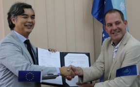 EU Ambassador Sujiro Seam and Director General for SPC Stuart Minchin.