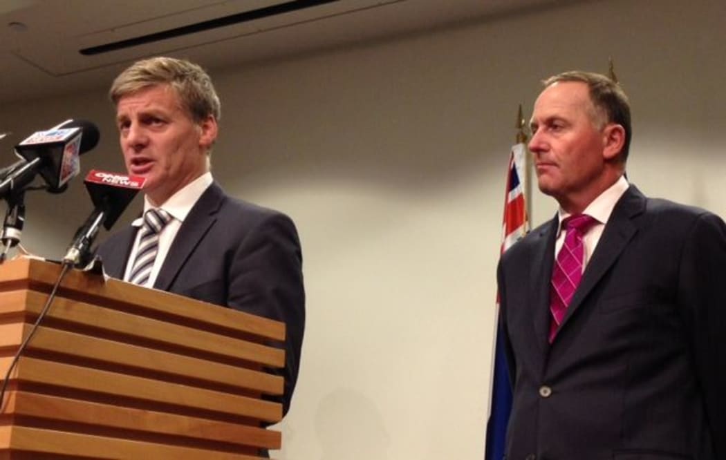 Finance Minister Bill English, left, and Prime Minister John Key reveal details of the sale at Parliament.