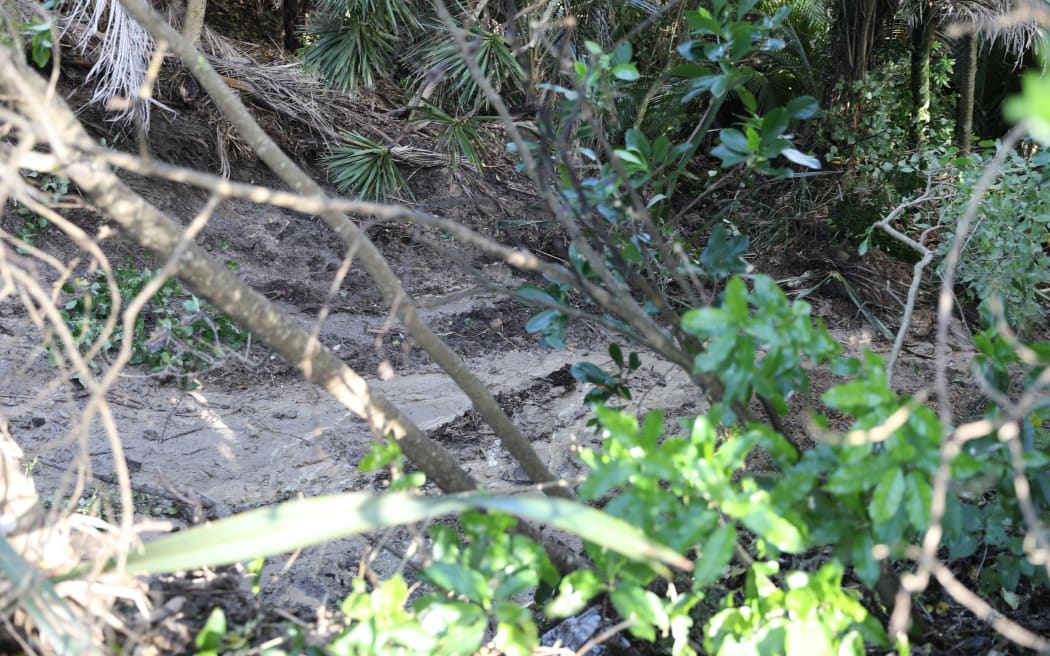 The slip is about 100m in length, running from the side of the road down towards a property - the property appears unaffected.