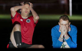 Max Towle and Emile Donovan in their podcast for the FIFA World Cup, 'Squeaky Bum Time'.