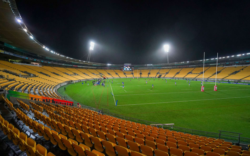 Empty stadium. Maori All Blacks v Manu Samoa, Sky Stadium, Wellington, New Zealand, Saturday 26 June 2021.