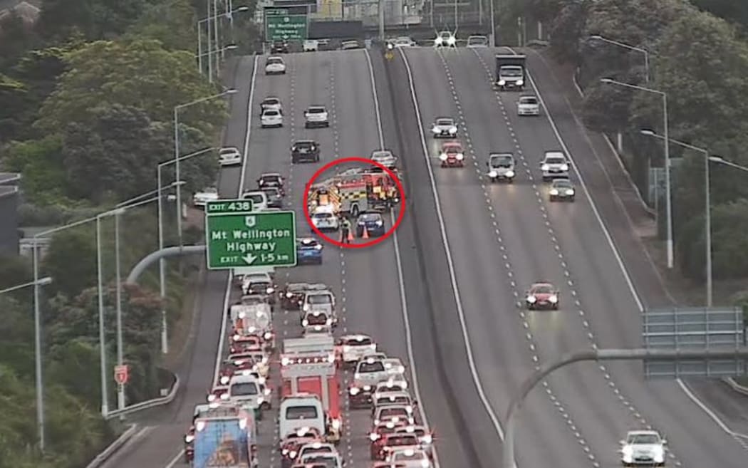 The crash scene on the Southern Motorway.