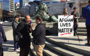 Author and journalist Nicky Hager at the protest by the Hit and Run Inquiry Campaign.