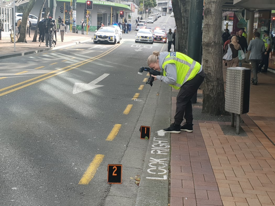 The scene on Manners Street where a pedestrian was hit by a bus.