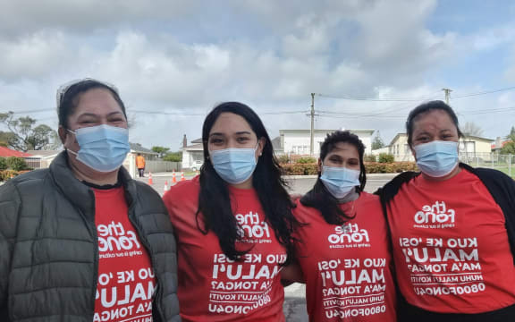 The Fono mobile testing team lead Janet Masoe, right, and team members.