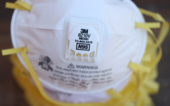 N95 particulate respirators are displayed in San Anselmo, California.