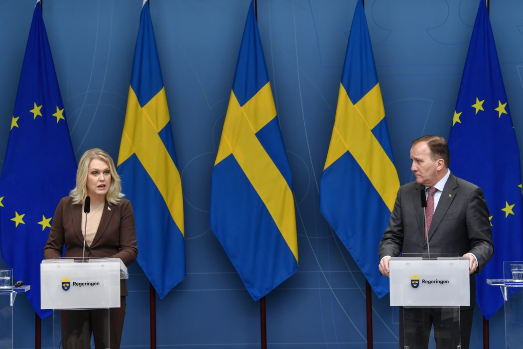 eden's Minister for Health and Social Affairs Lena Hallengren and Prime Minister Stefan Lofven give a press conference on the new restrictions to curb the spread of covid.