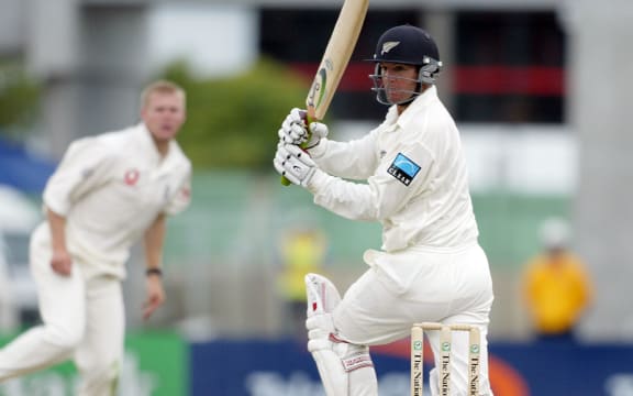 Nathan Astle pulls a shot behind him during the 1st Test match between England and the New Zealand Black Caps at Jade Stadium in 2002.