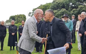 Mayor with the local Stakeholder Advisory Group caption:Mayor Wayne Brown with Stakeholder Advisory Group members supporting Māngere’s flood recovery. Photo/Auckland Council
