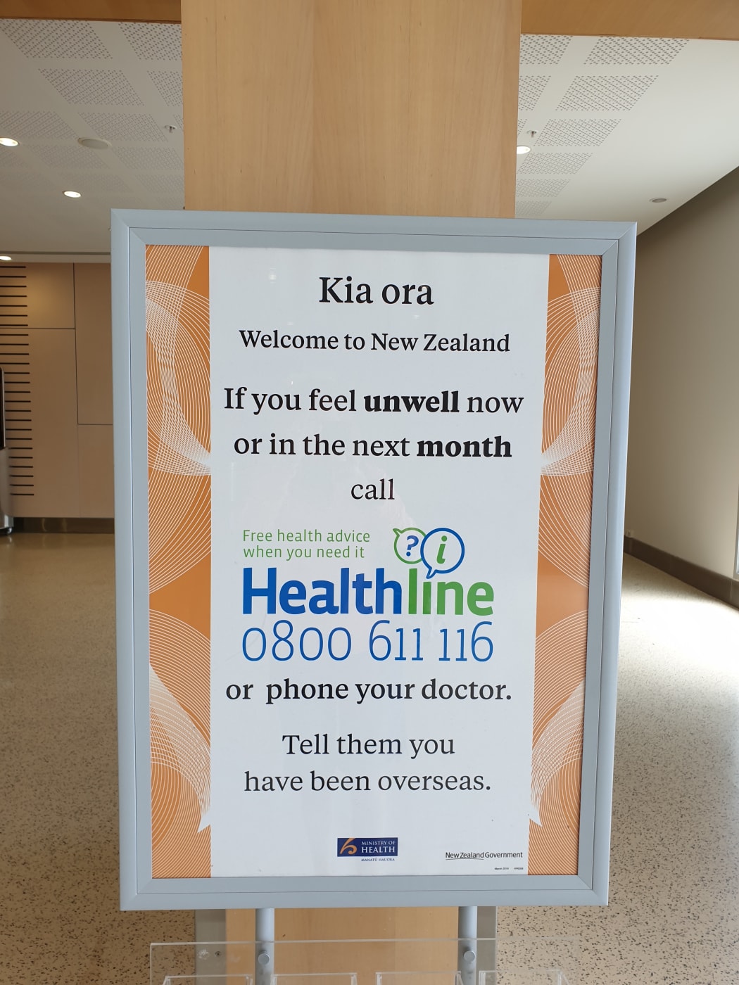 Health advisory at Auckland Airport amid the coronavirus outbreak in China.