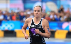 Triathlete Nicole van der Kaay of New Zealand competing at the Paris 2024 Olympics.
