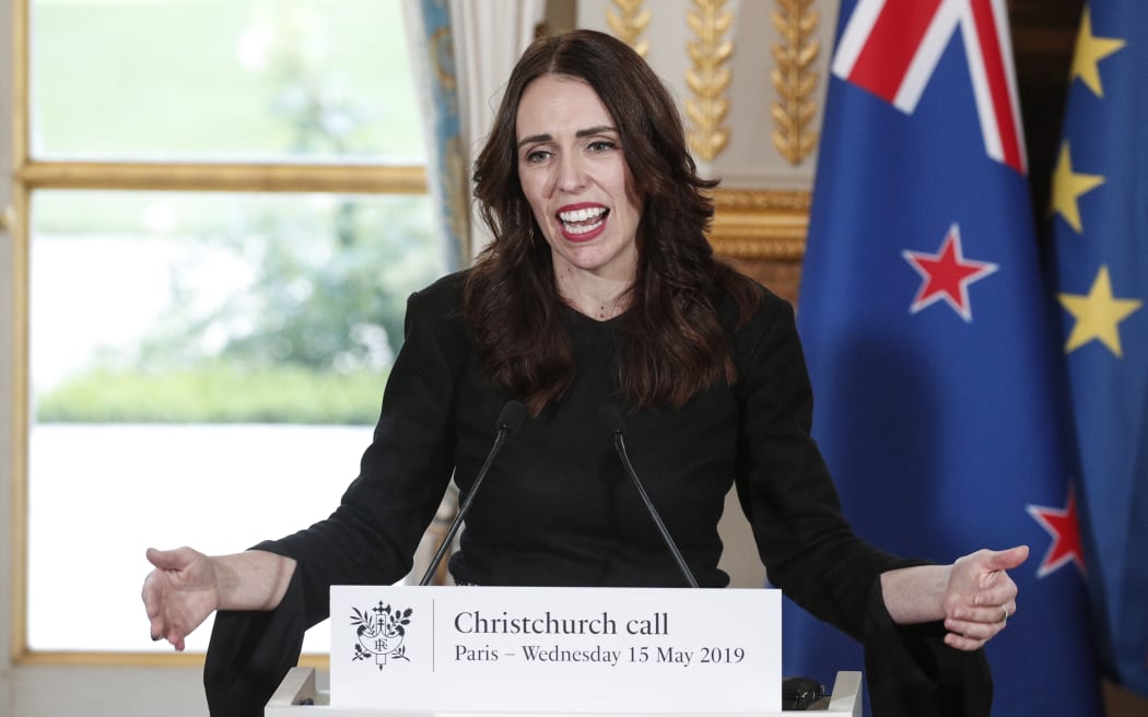 New Zealand's Prime Minister Jacinda Ardern speaks at a mecia conference with the French President to launch the global "Christchurch Call" initiative to tackle the spread of extremism online at the Elysee Palace in Paris on May 15, 2019.