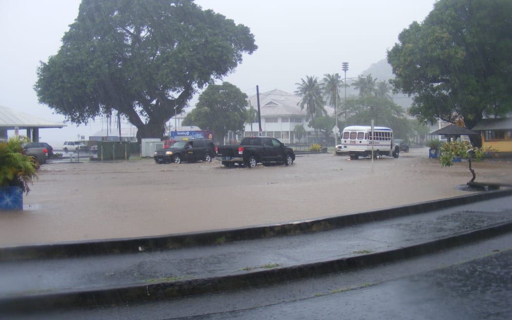 Heavy rain in American Samoa flooded a large portion of the main road in Fagatogo village, including this section in front of the Market Place.