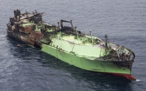 Aerial photo taken on Sunday shows the wreck of Russian liquified natural gas (LNG) carrier Arctic Metagaz, which is adrift between Malta and Lampedusa.
Mandatory Credit:	Newsbook Malta/AFP/Getty Images via CNN Newsource