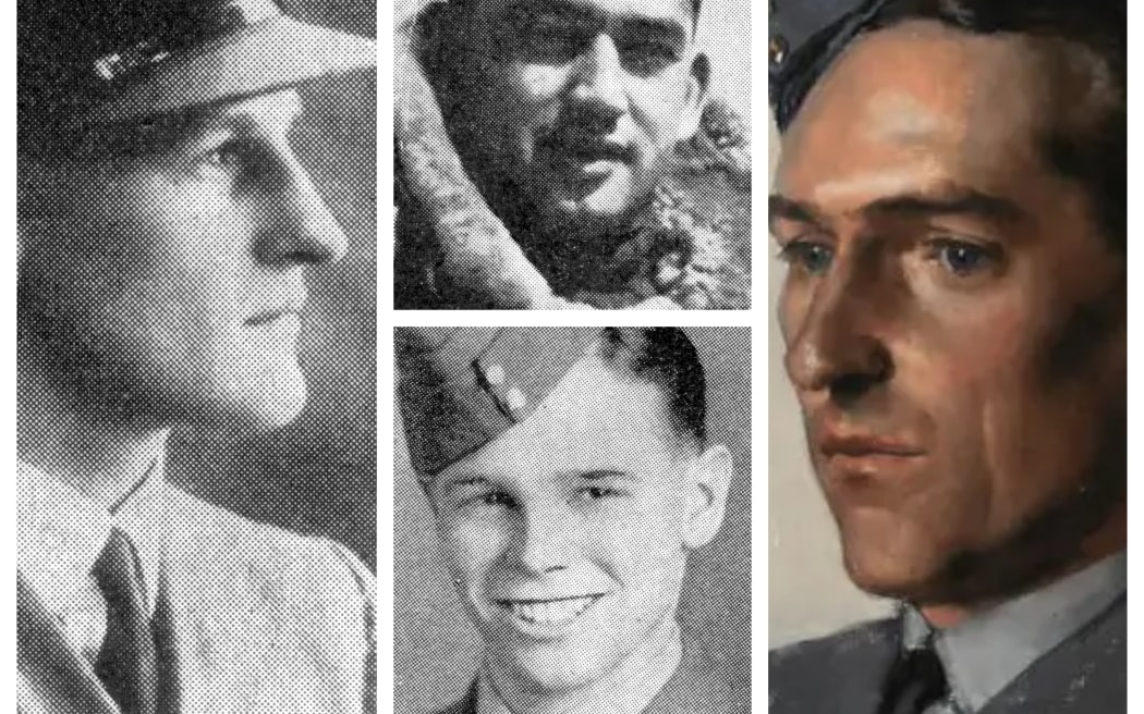 Flight Lieutenant John Williams (left) Flight Lieutenant Arnold Christensen (bottom middle) Flying Officer Porokoru (John) Pohe (top middle)
Squadron Leader Henry Trent VC (right)