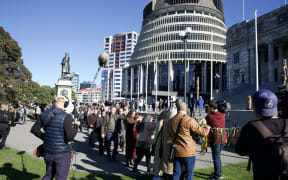 Marches outside Parliament for the Abuse in Care inquiry being made public.