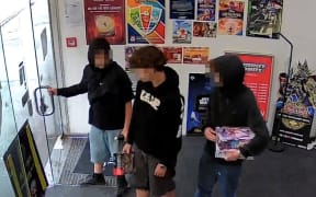 Three teenagers who allegedly stole items from a Hobby Lords store in Newmarket, as caught on CCTV.