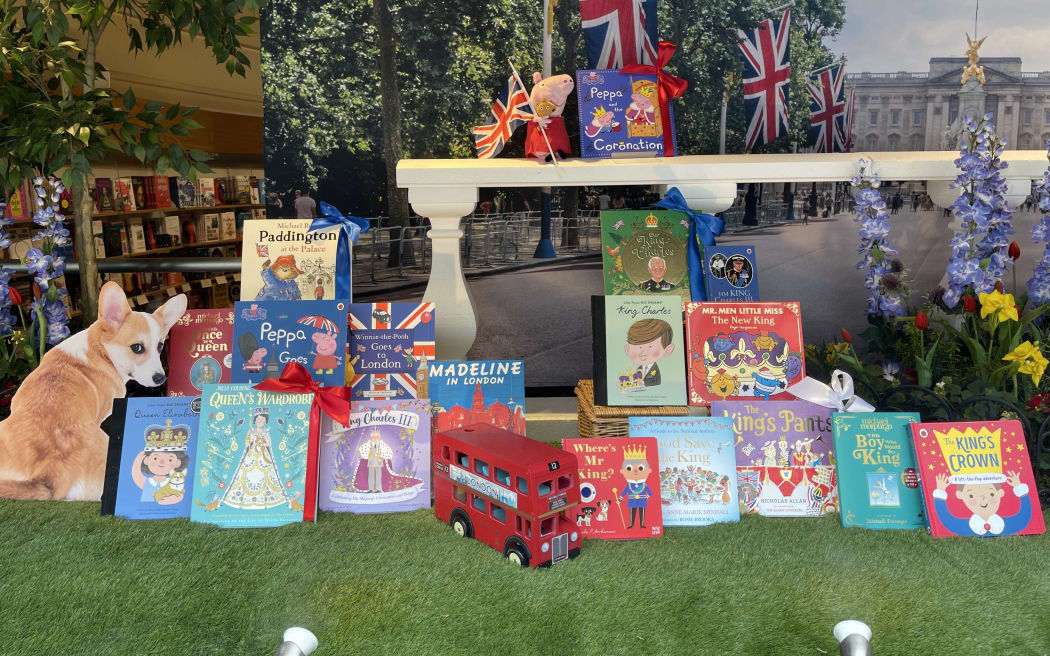 Flags and shop window displays in London as the city prepares for the coronation of King Charles III.