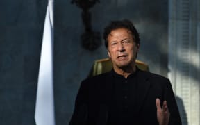Pakistan's Prime Minister Imran Khan at a press conference at the Presidential Palace in Kabul on 19 November 2020.