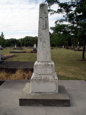 Waerenga-ā-Hika war memorial.

It stands in Makaraka Cemetery on SH2, about 5 km north-west of Gisborne. 

The memorial records the names of six Hawke’s Bay Military Settlers who died on 18 November 1865 during the siege of Waerenga-ā-Hika pā.
