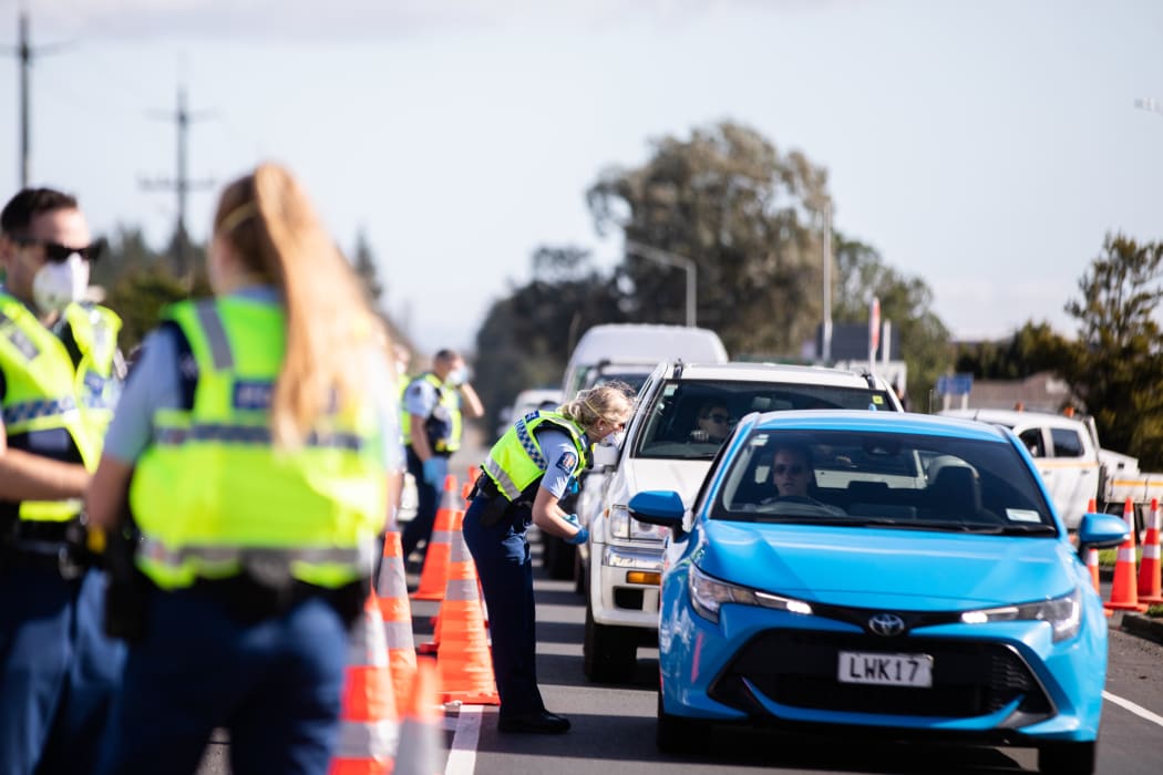 Police road block in Bombay, Auckland - level 3 in on 12 August