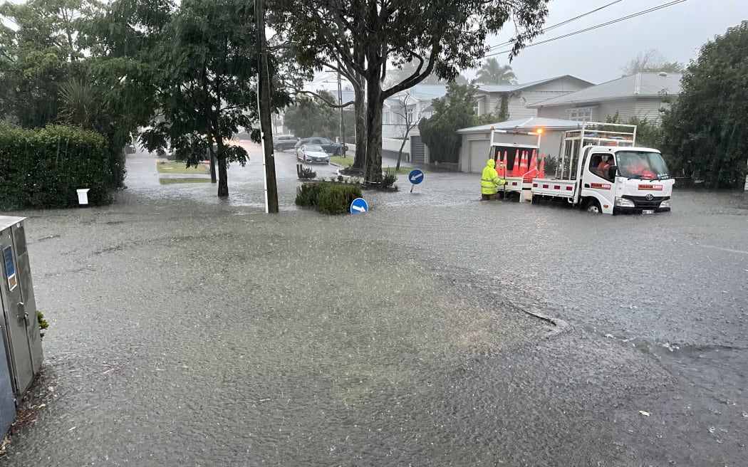Flooding in Ponsonby, Auckland after heavy rain