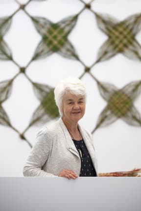 Flat Pack Whakapapa and artist Maureen Weaver.