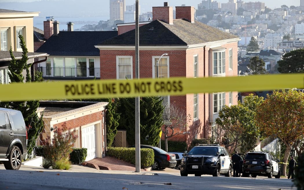 SAN FRANCISCO, CA - OCTOBER 28: Police take measurements around Speaker of the United States House of Representatives Nancy Pelosi's home after her husband Paul Pelosi was assaulted with hammer inside their Pacific Heights home early morning on October 28, 2022 in San Francisco, California, United States. Tayfun Coskun / Anadolu Agency (Photo by Tayfun Coskun / ANADOLU AGENCY / Anadolu Agency via AFP)