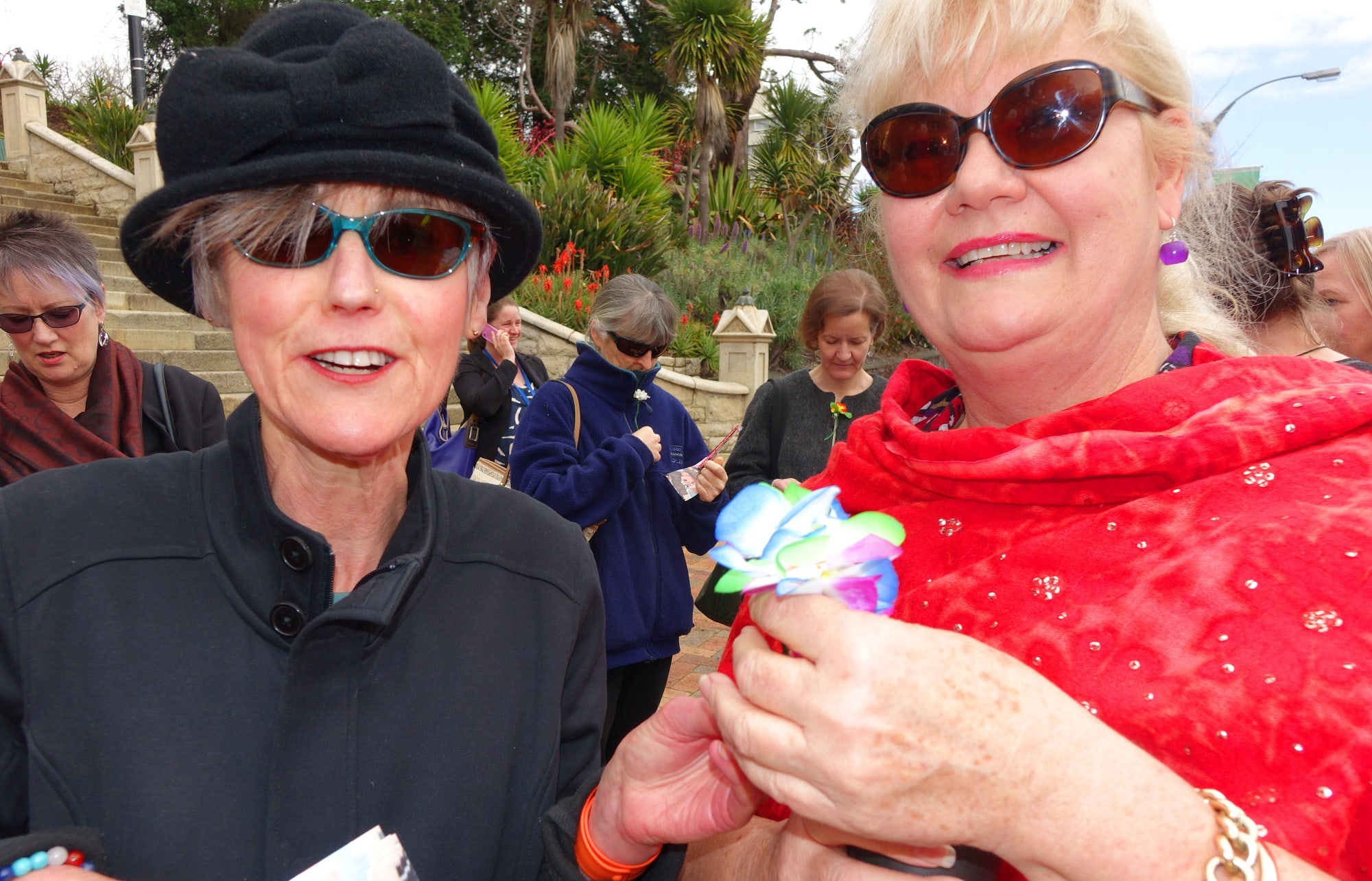 Suffrage day walk organiser Pip Jamieson (left) and Marie Elliott from the office of the registrar for electors.