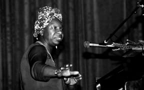 NINA SIMONE . CHANTEUSE AMERICAINE . JAZZ . MORLAIX . FINISTERE . 14 MAI 1982 .