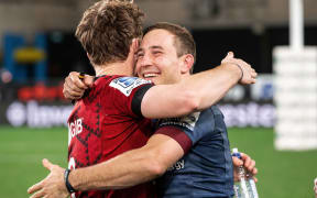 Mitchell Drummond and Mitch Hunt. Highlanders v Crusaders. 2020.
