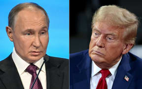 This combination of pictures created on November 07, 2024 shows  Russia's President Vladimir Putin (L) addresses the participants of a Congress of The Russian Union of Industrialists and Entrepreneurs (RSPP) in Moscow on April 25, 2024, and former US President and Republican presidential candidate Donald Trump (L) attends a town hall meeting moderated by Arkansas Governor Sarah Huckabee Sanders at the Dort Financial Center in Flint, Michigan, on September 17, 2024.