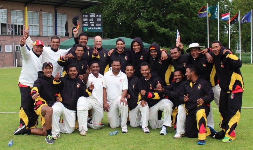 The PNG Barramundi's celebrate beating the Netherlands in a four-day Intercontinental Cup clash in Amsterdam.