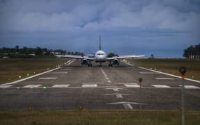 Airlines Airbus A320 lands at Munda airport, Western Province, Solomon Islands.