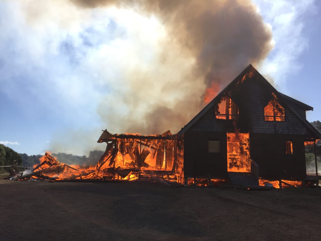 The house on fire at Waiheke Island.