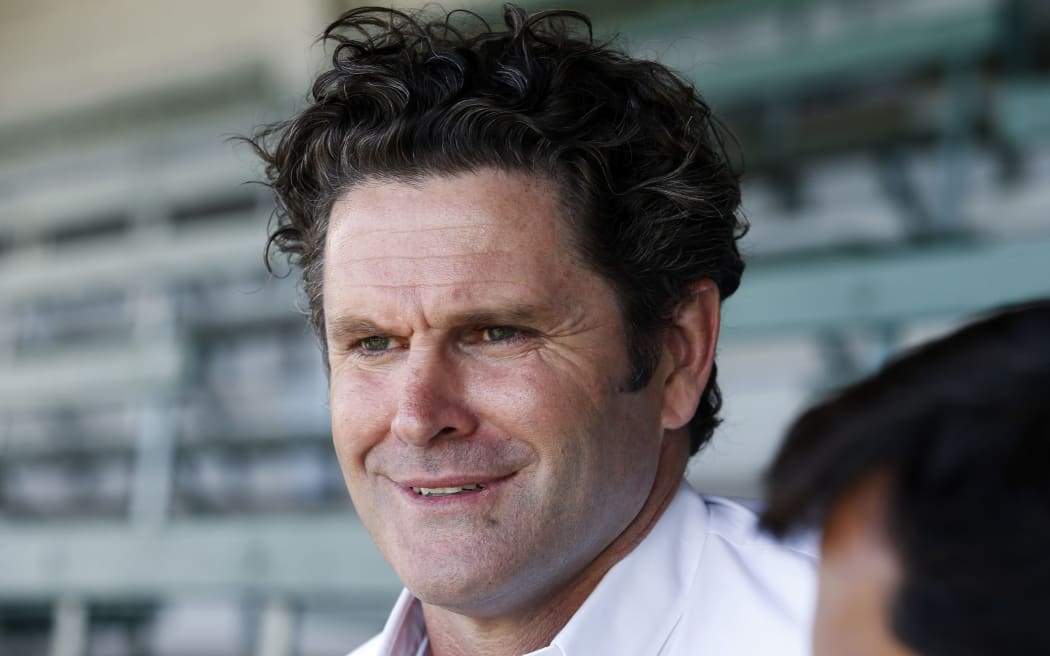 Chris Cairns gives a news conference in Auckland earlier this year.