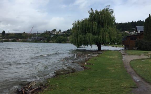 The beaches at Lake Wanaka's town waterfront are now submerged.