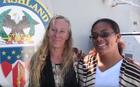 Jennifer Appel, (left), and Tasha Fuiava on the USS Ashland