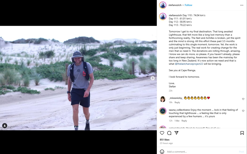 Ozich posted to social media on Tuesday in anticipation of reaching the finish line.