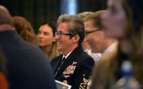 US Fleet Master Chief Susan Whitman at a conference celebrating 30 years of women at sea in New Zealand Navy.