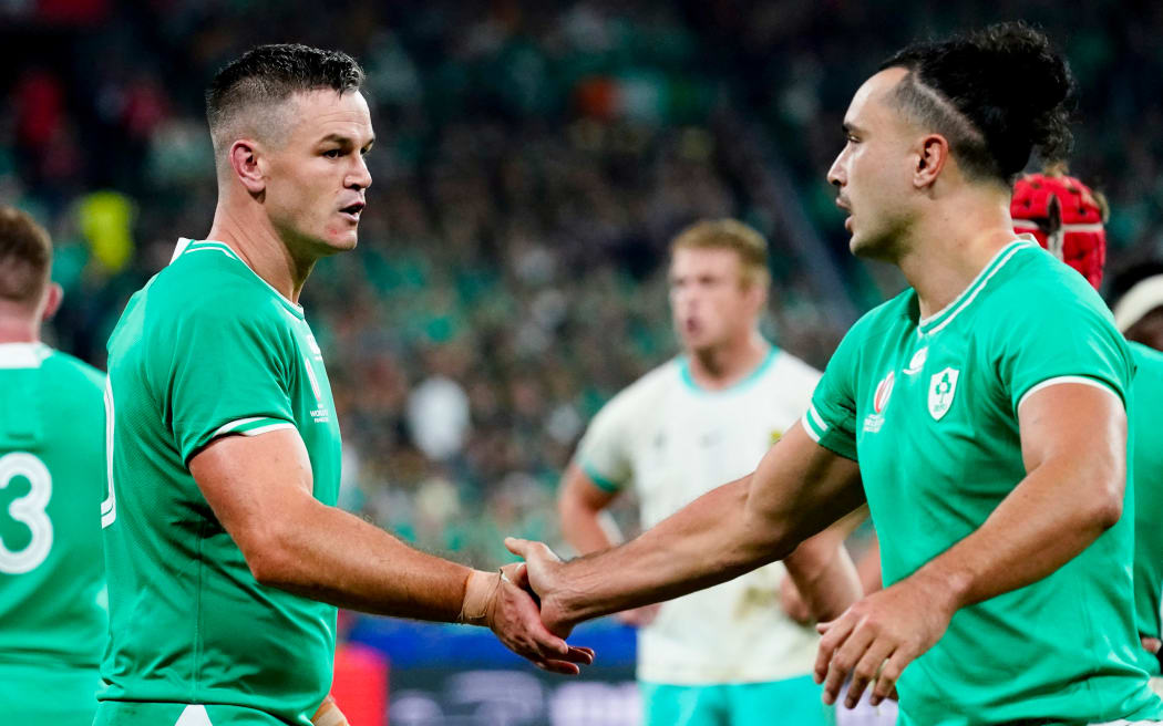 Ireland’s Jonathan Sexton and James Lowe