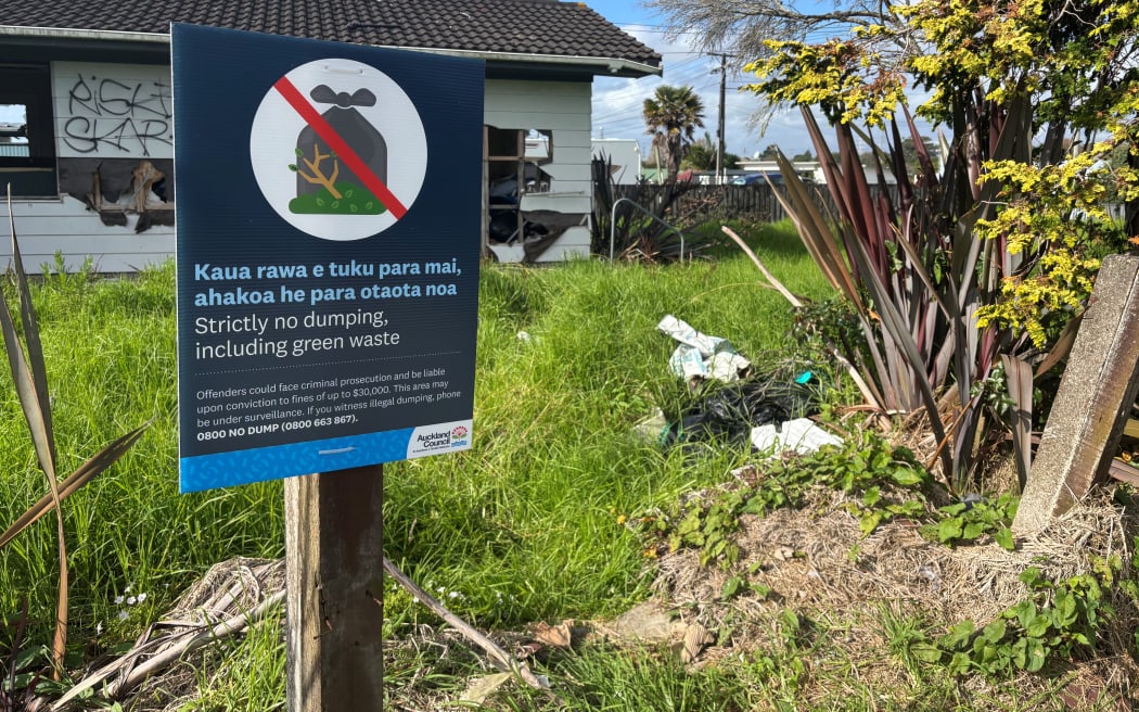 An abandoned house in Ōtāhuhu, Auckland is a popular illegal dumping spot according to resident Christina Ita'a.