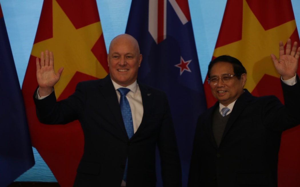 NZ PM Christopher Luxon and Vietnamese PM Pham Minh Chinh from the official welcome ceremony and guard of honour in Hanoi.