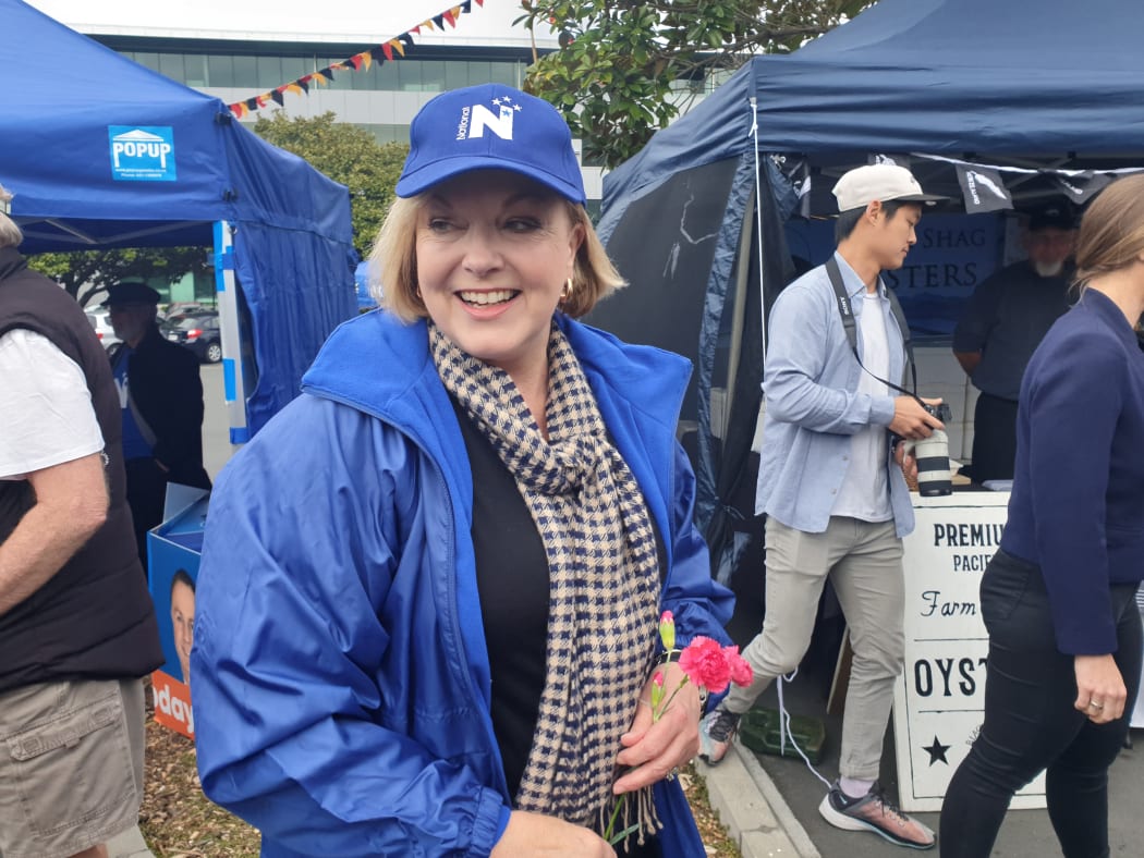 Judith Collins on the campaign trail at Smales Farm markets in Auckland on 11 October 2020.