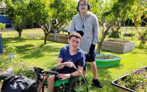 Hamish Cleary (20) and Jonty Campbell (19) enjoy spending time in the Rangiora Community Garden, next door to Rangiora High School.