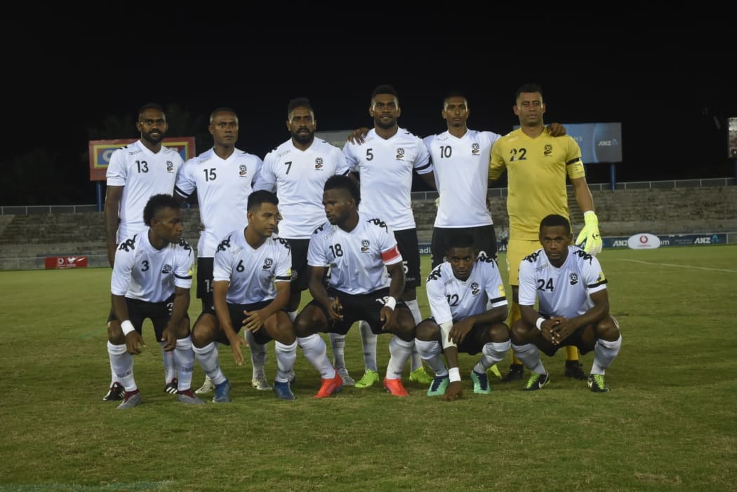Fiji line-up before kick-off against New Caledonia.